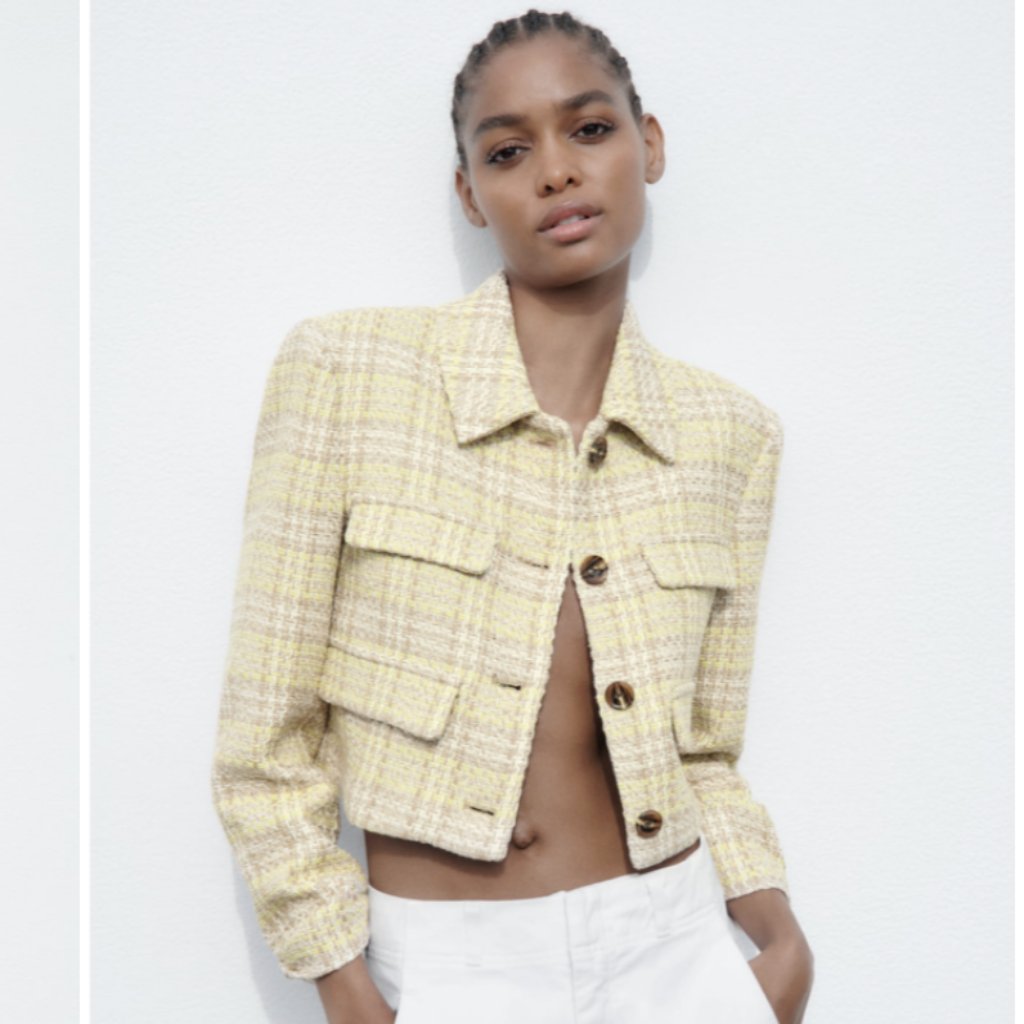 Euc Zara | Tweed Textured Cropped Blazer - Multicolored